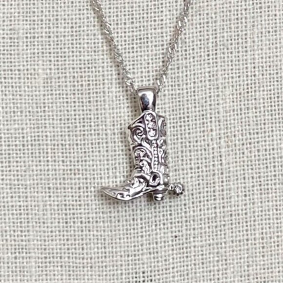 Red Saguaro Trading Post Jewelry - Tooled Cowgirl Boot Necklace with Rhinestones